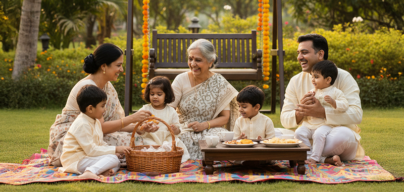 Family gathering outdoors